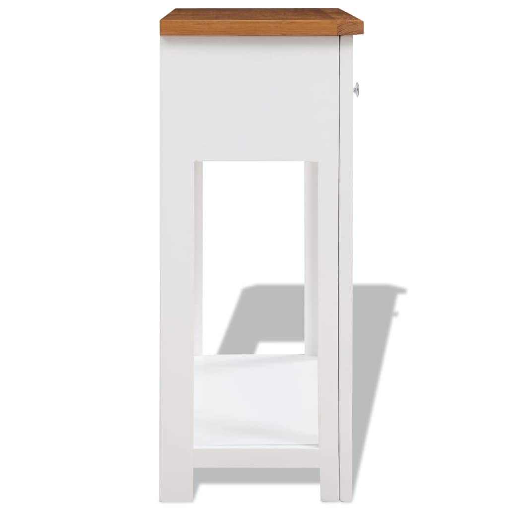 Solid Oak Wood Console Table with Two Drawers and Shelf Y935