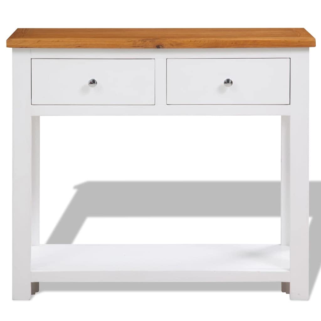 Solid Oak Wood Console Table with Two Drawers and Shelf Y935