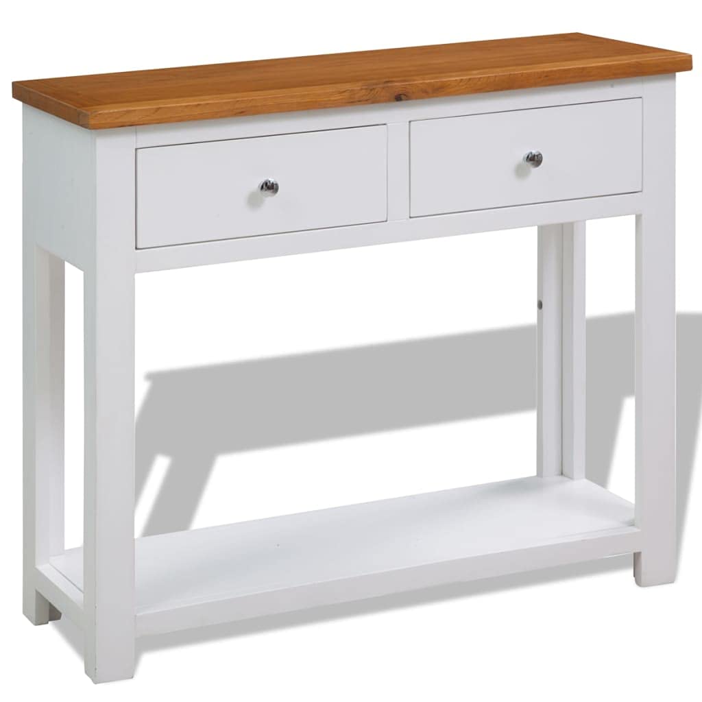 Solid Oak Wood Console Table with Two Drawers and Shelf Y935