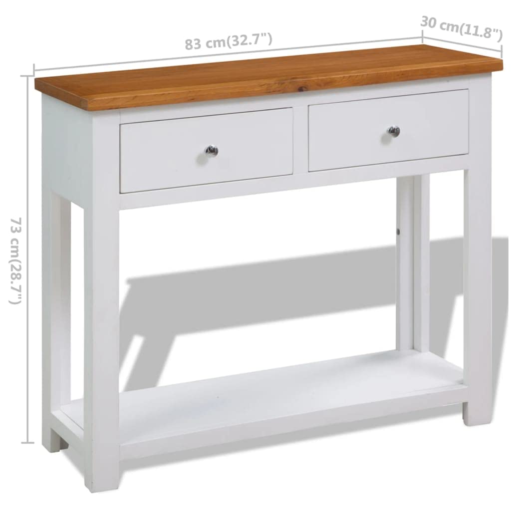 Solid Oak Wood Console Table with Two Drawers and Shelf Y935