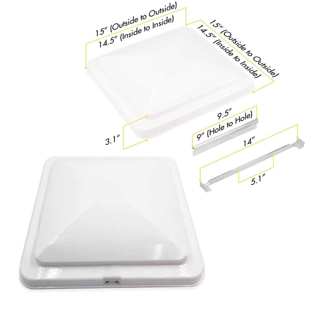 White 2Pcs 14" x 14" RV Roof Vent Lid Cover U7712