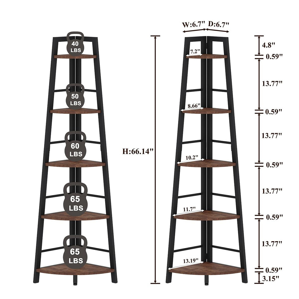 5-Tier Black Metal Wood Corner Bookshelf X3240