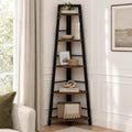 5-Tier Black Metal Wood Corner Bookshelf X3240