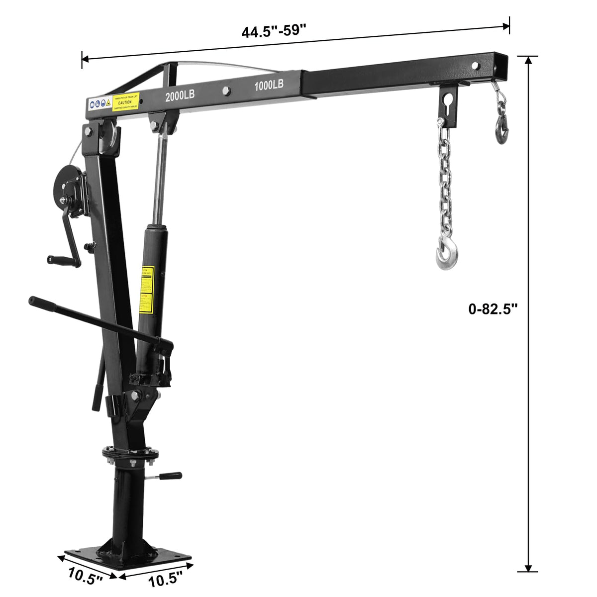 Hydraulic Pickup Truck Crane with Hand Winch, 2000-Lb. Capacity, Adjustable Boom, 360° Pivot E4503