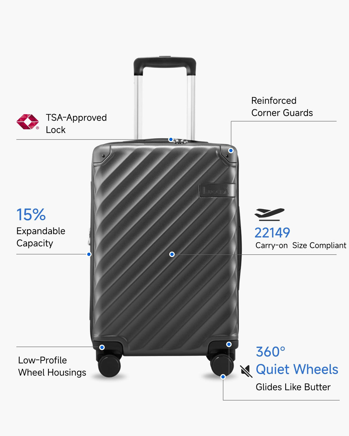 20 Inch Carry On Luggage 22x14x9 Charcoal Metallic Z15260