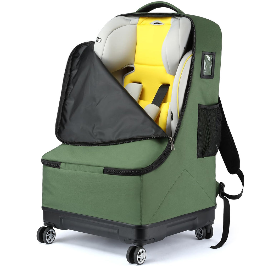 Green Car Seat Travel Bag with Spinner Wheels D6038