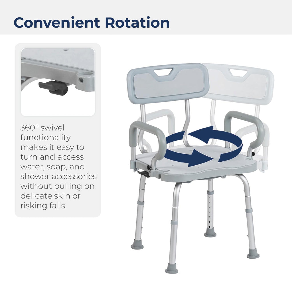 Gray Swivel Shower Chair with Arms and Back E487