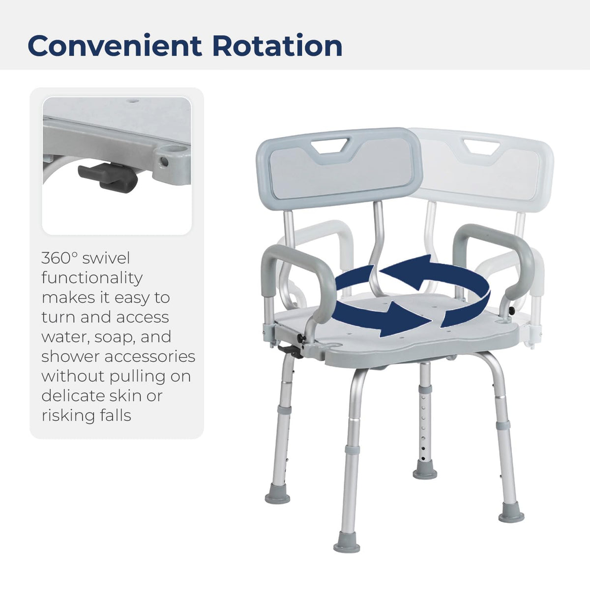Gray Swivel Shower Chair with Arms and Back E487
