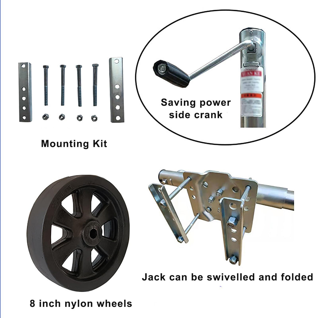 Heavy Duty Boat Trailer Jack with Dual Wheels, 2000lb Capacity, Side-Wind Crank, Swivel Design, Frosted Black Finish R270