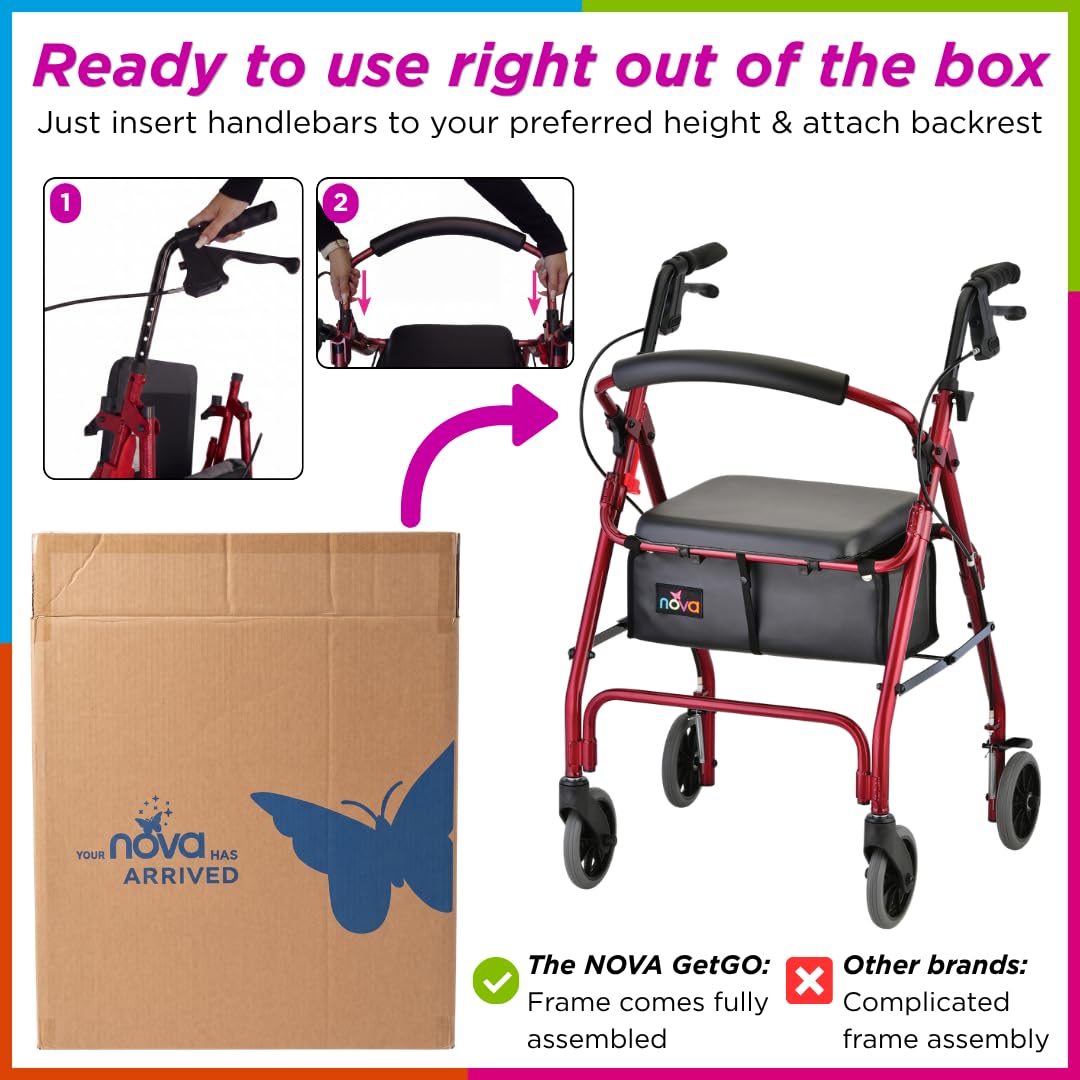 Lightweight Folding Narrow Rollator Walker with Seat D323