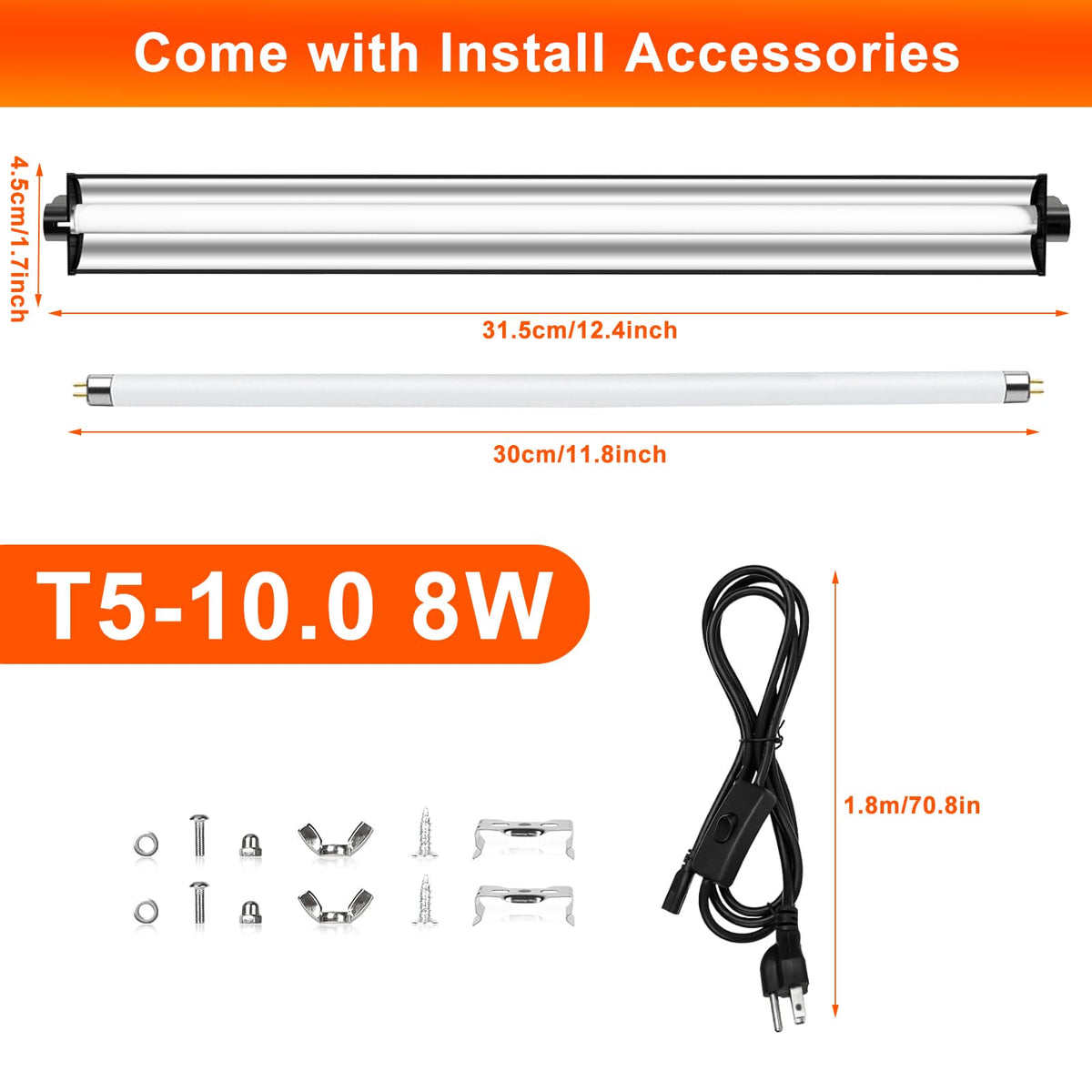 8W T5 10.0 UVB Reptile Light Fixture 12" C828668
