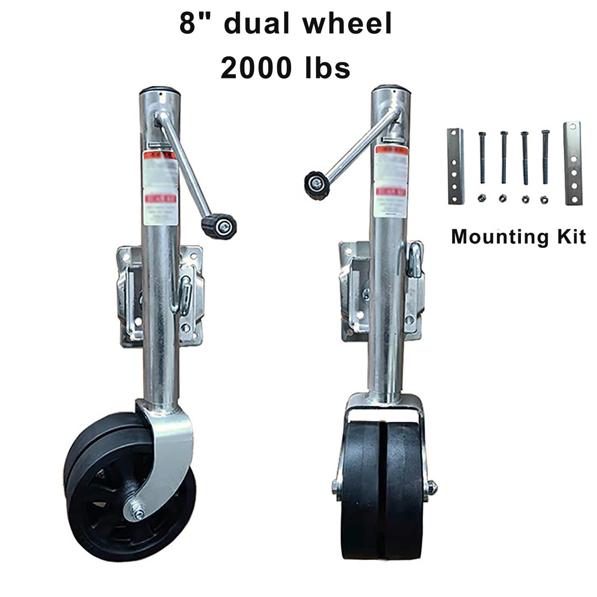 Heavy Duty Boat Trailer Jack with Dual Wheels, 2000lb Capacity, Side-Wind Crank, Swivel Design, Frosted Black Finish R270