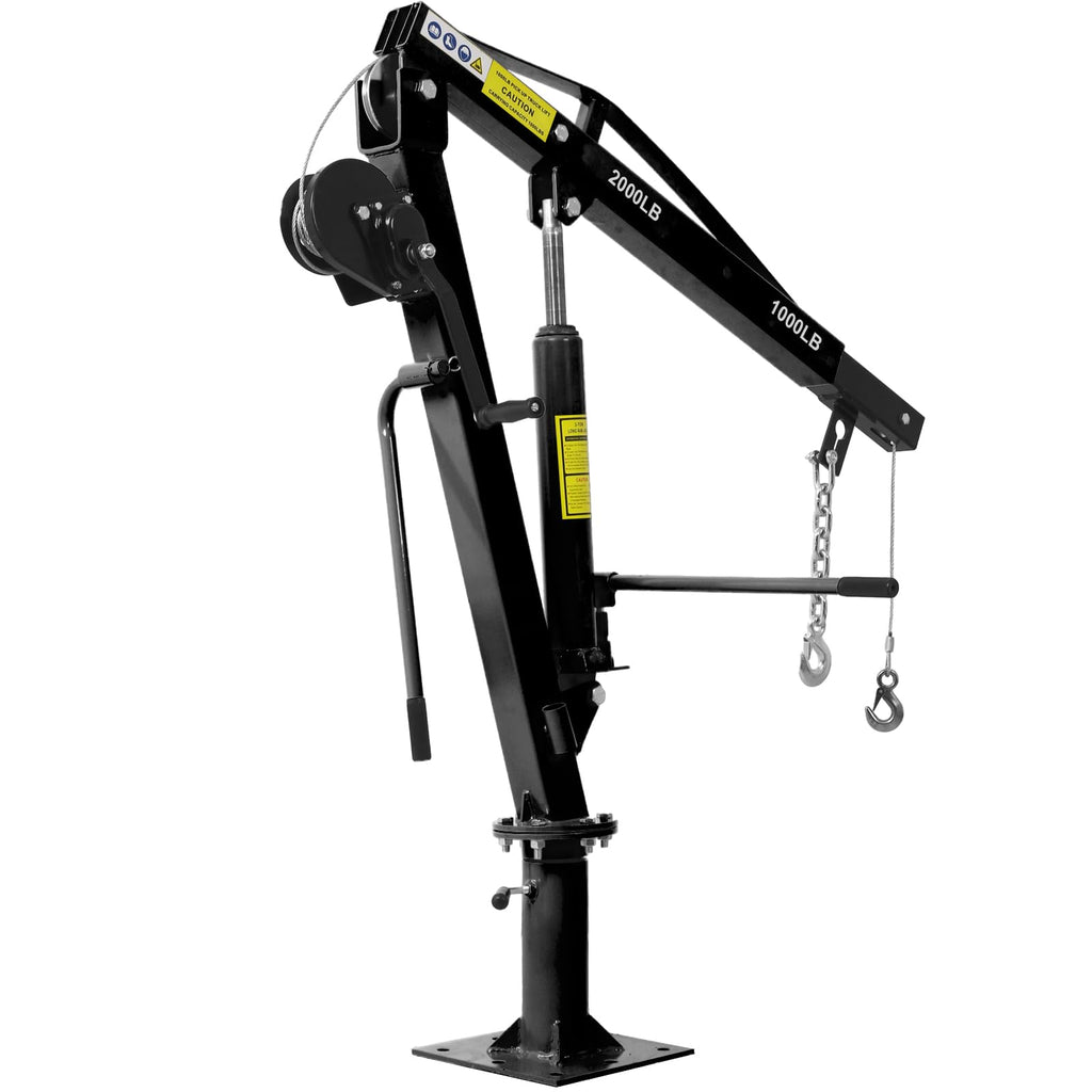 Hydraulic Pickup Truck Crane with Hand Winch, 2000-Lb. Capacity, Adjustable Boom, 360° Pivot E4503