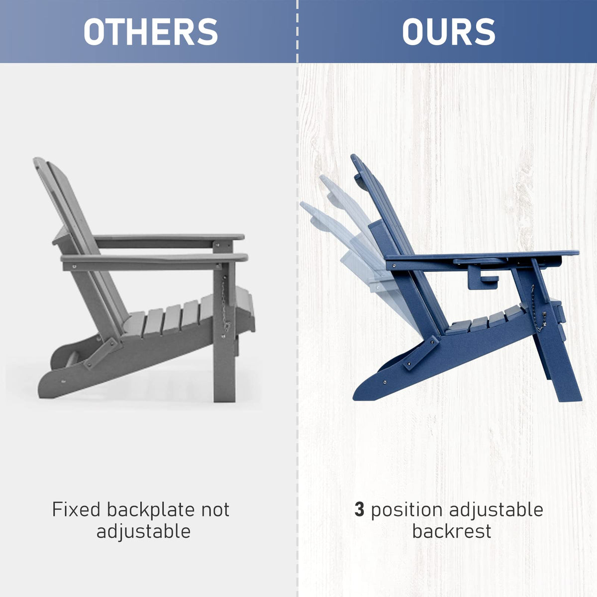 Oversized Folding Adirondack Chair Set of 4 with Adjustable Backrest J131591