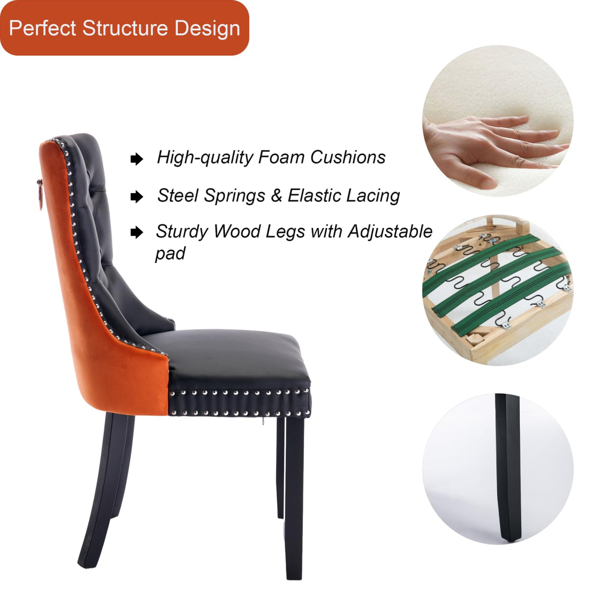 PU and Velvet Upholstered Dining Chairs with Solid Wood Legs K265637