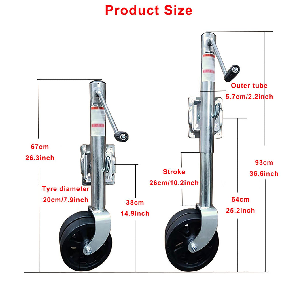 Heavy Duty Boat Trailer Jack with Dual Wheels, 2000lb Capacity, Side-Wind Crank, Swivel Design, Frosted Black Finish R270