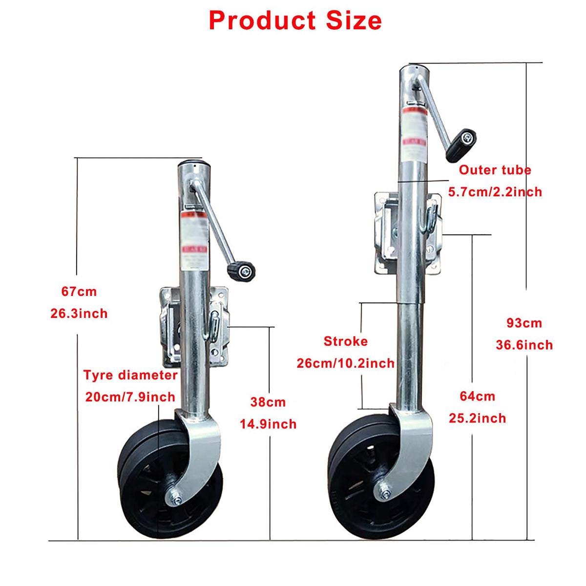 Heavy Duty Boat Trailer Jack with Dual Wheels, 2000lb Capacity, Side-Wind Crank, Swivel Design, Frosted Black Finish R270