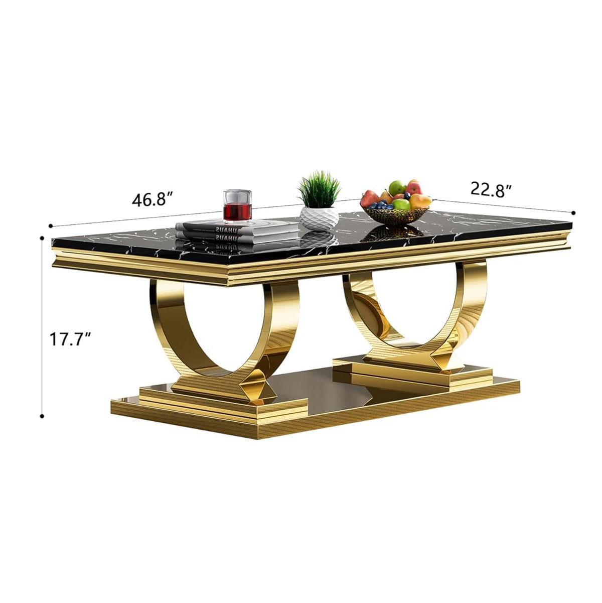 47" Black Faux Marble Coffee Table with Gold Pedestal Base X711775