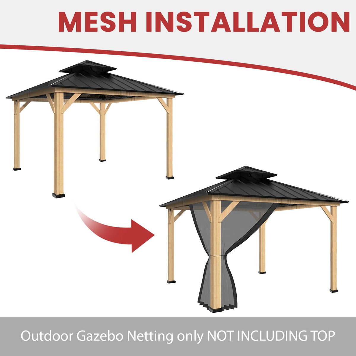 10' x 10' Gazebo Canopy Mosquito Netting Sidewalls D9707