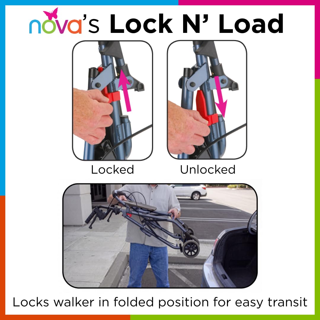 Lightweight Folding Narrow Rollator Walker with Seat D323