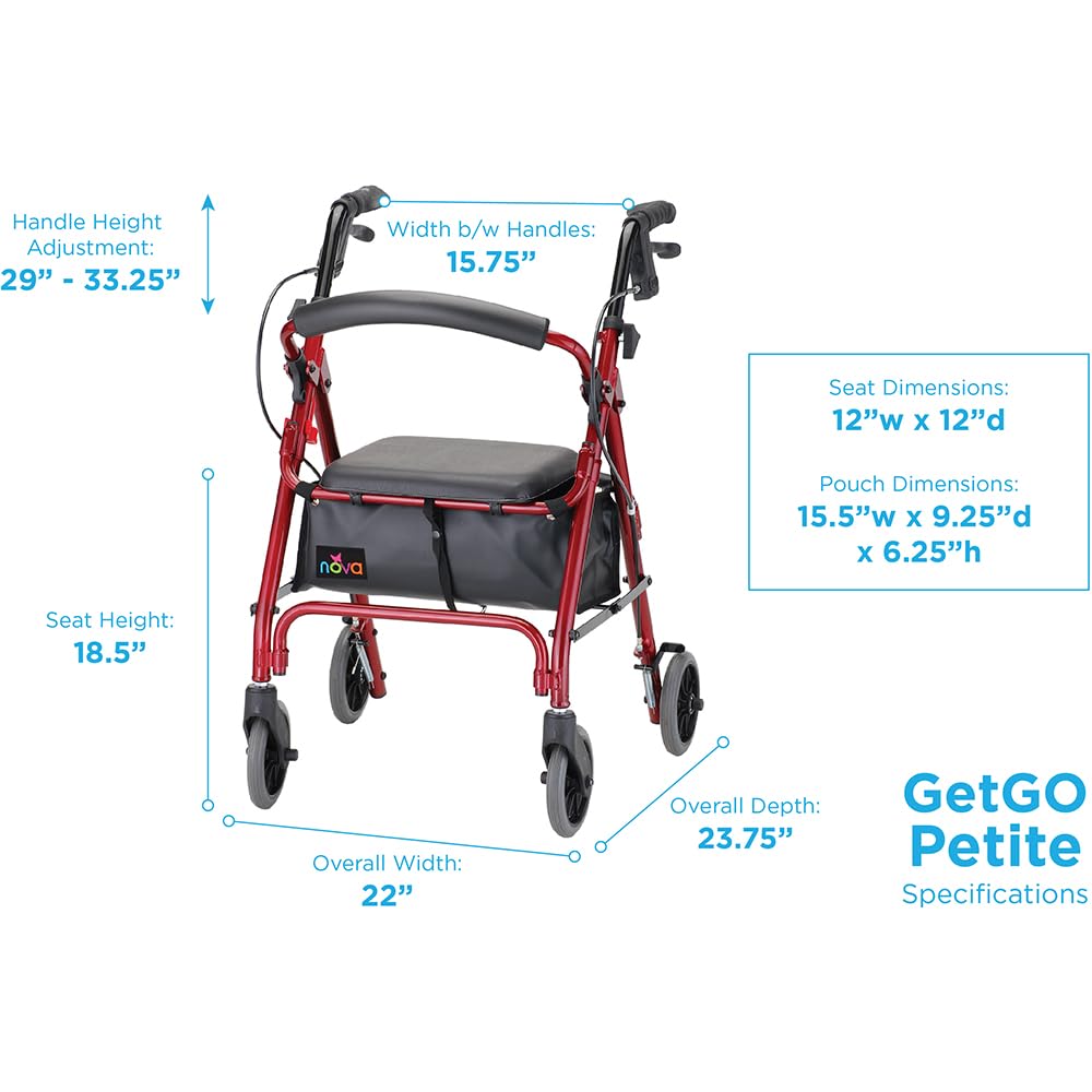 Lightweight Folding Narrow Rollator Walker with Seat D323