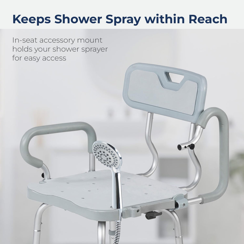 Gray Swivel Shower Chair with Arms and Back E487