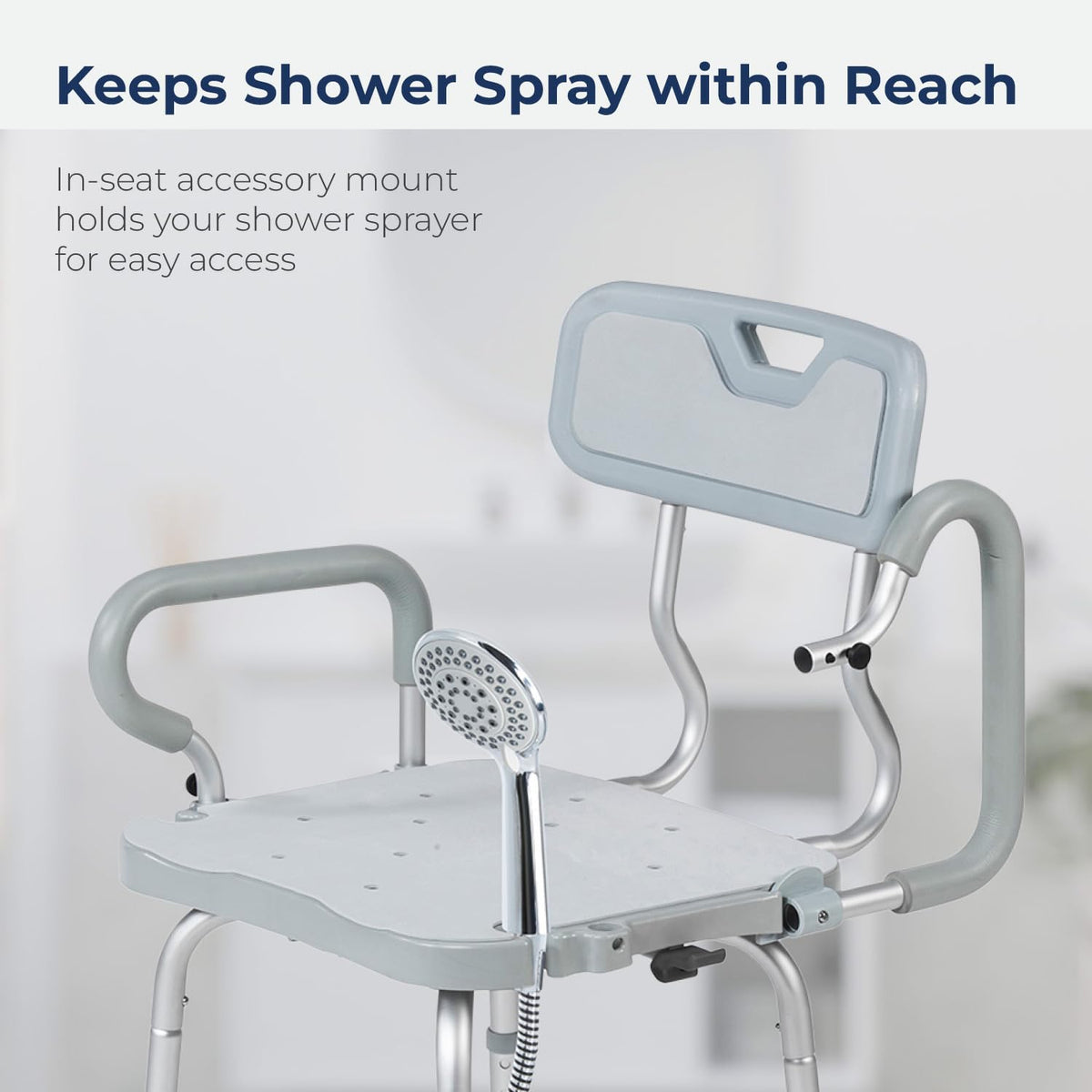 Gray Swivel Shower Chair with Arms and Back E487