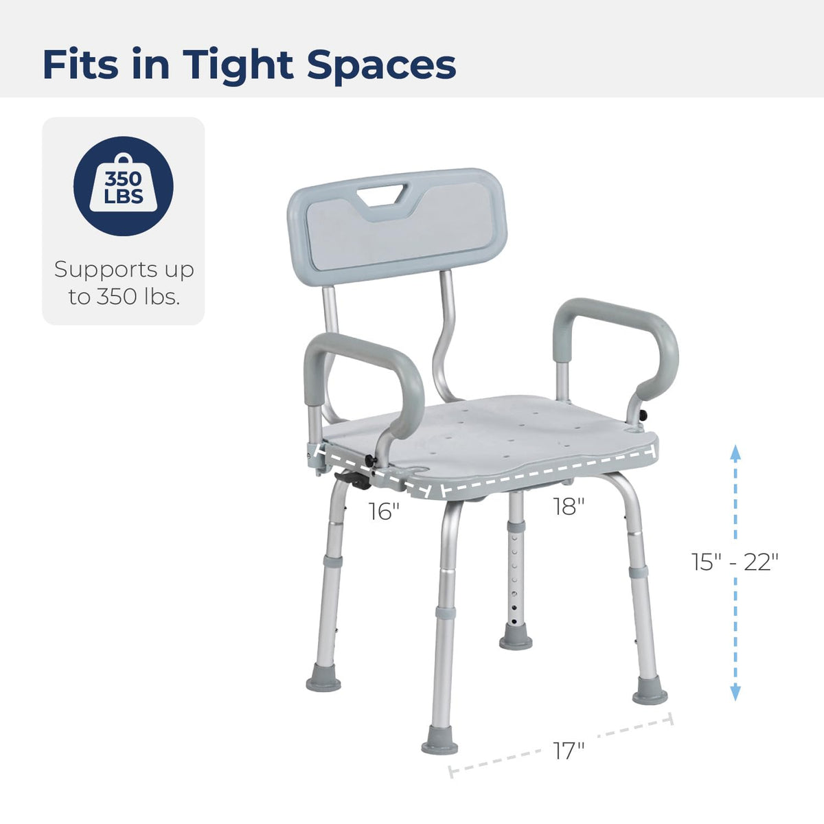 Gray Swivel Shower Chair with Arms and Back E487