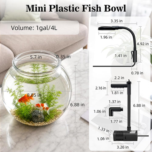 1 Gallon Plastic Aquarium Starter Kit with USB Filtration and Lighting Y9575