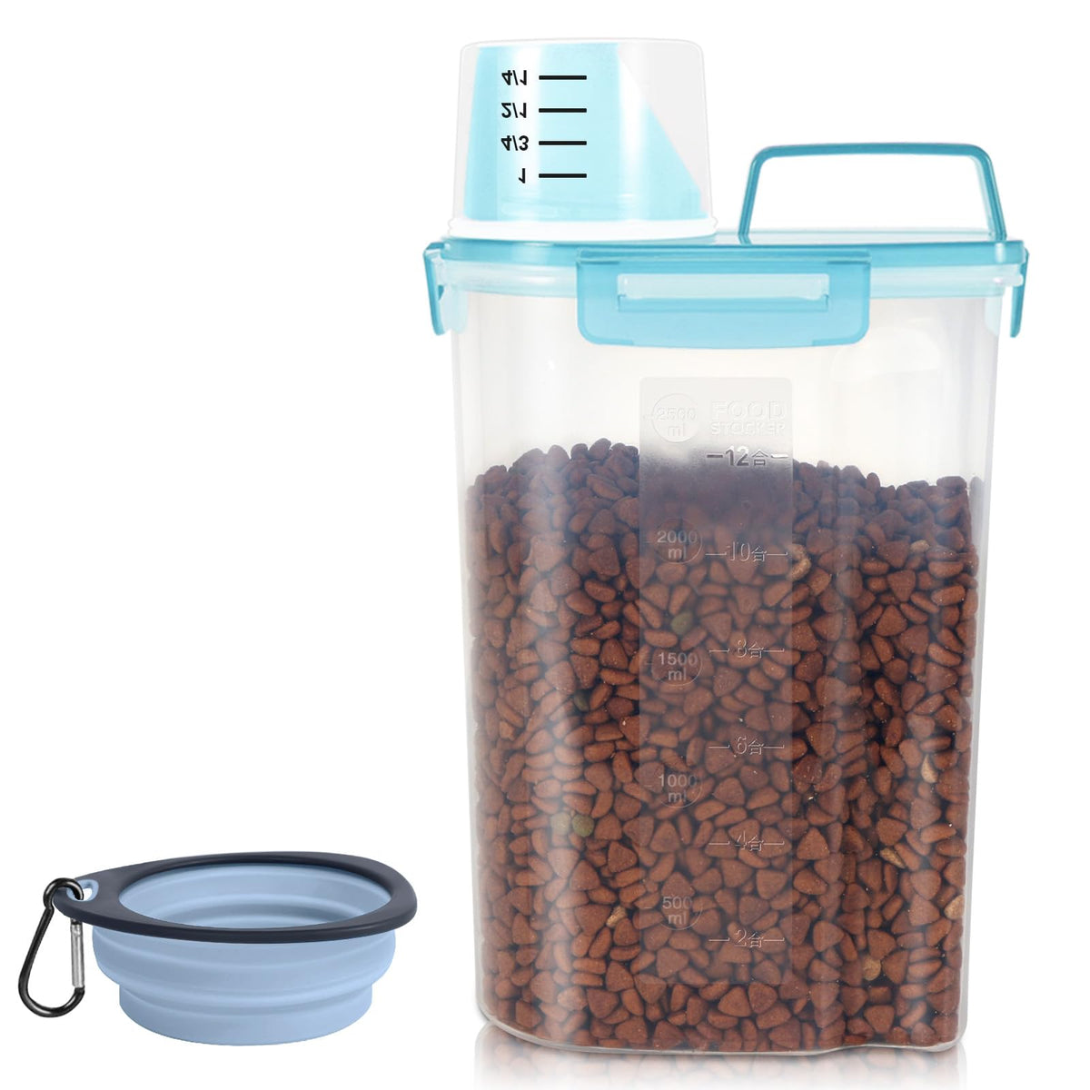 3-5Lbs/3Qt Plastic Pet Food Storage Container with Foldable Bowl J980