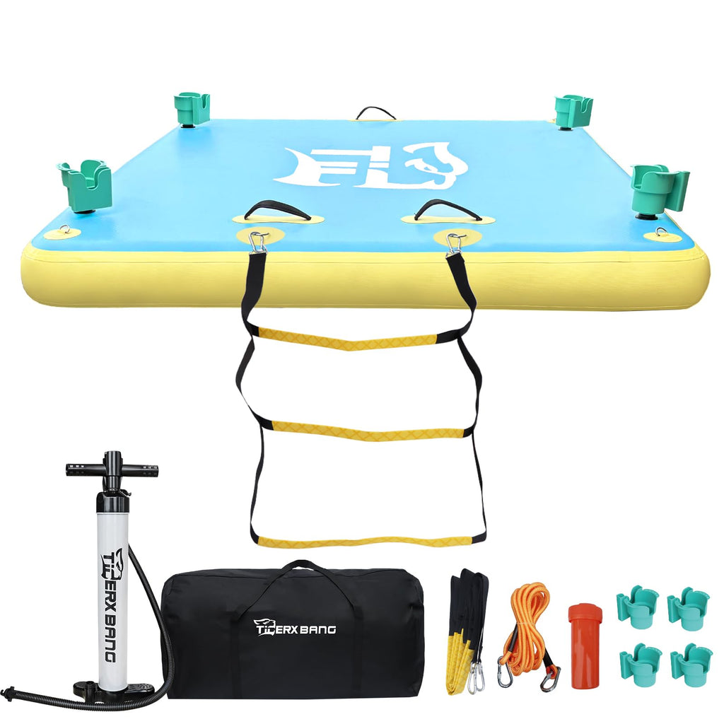 Inflatable Dock Floating Platform with Cup Holders 6x5ft A115365