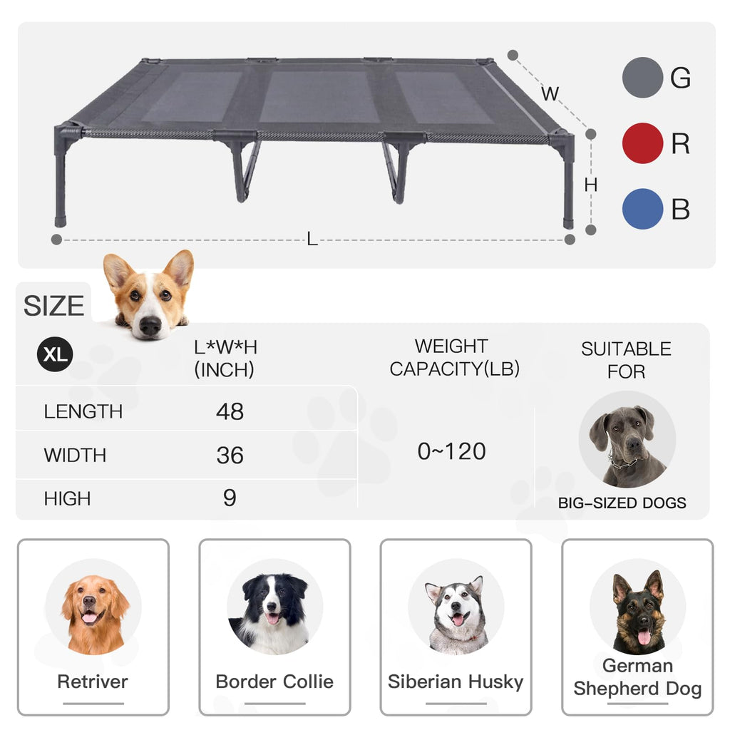 Elevated Dog Bed with Metal Frame, X-Large Grey K826289
