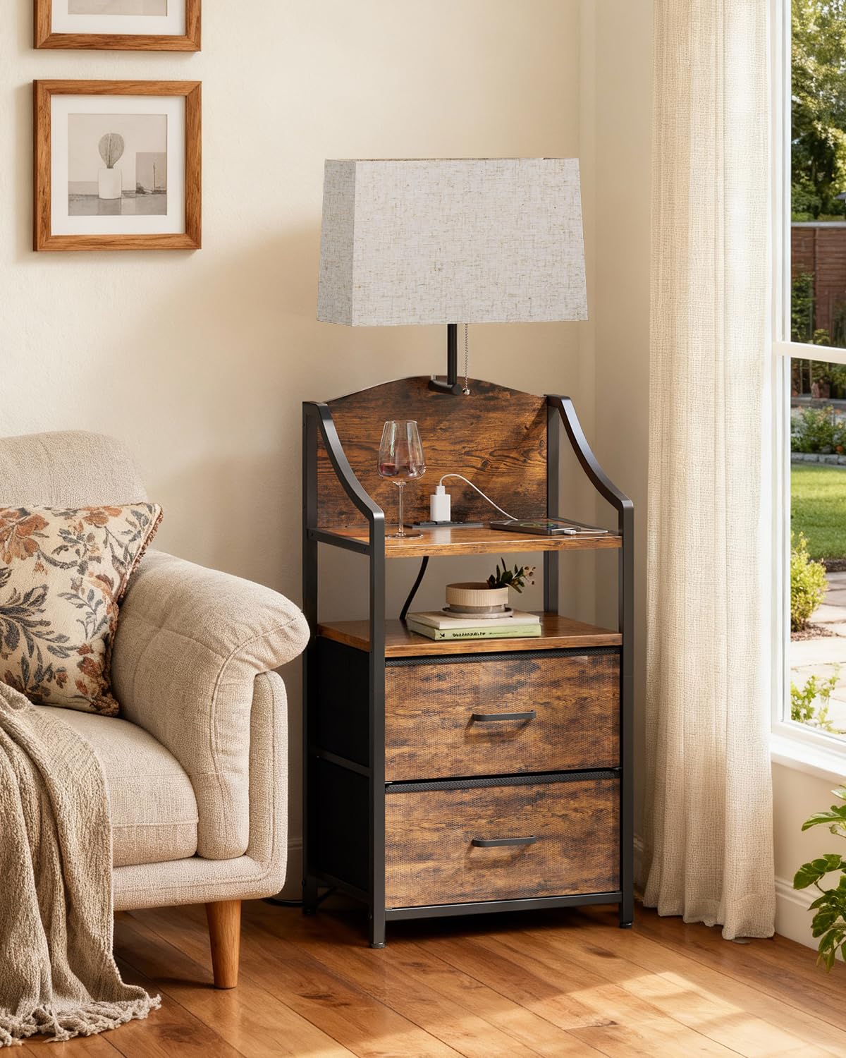 45" Tall Nightstand with Charging Station & Light M502