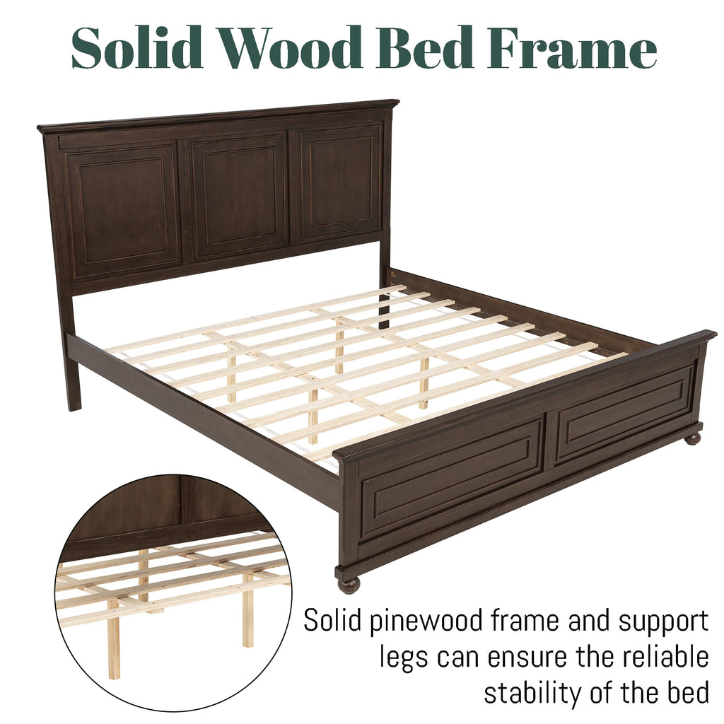 King Size Pinewood Platform Bed with Headboard and Footboard R737