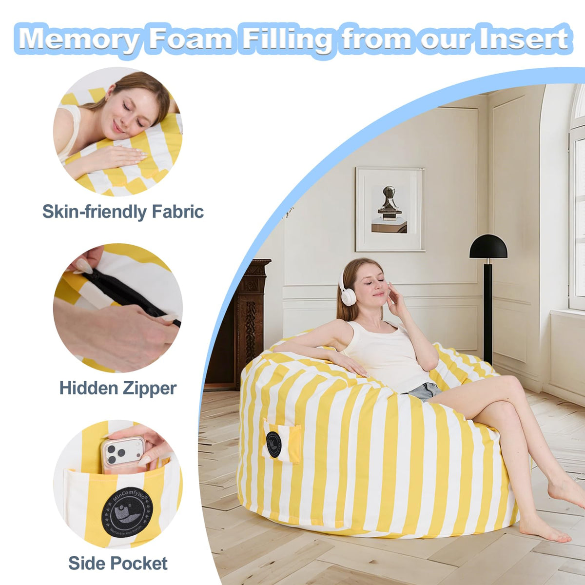 4FT Oversized Waterproof Memory Foam Bean Bag Chair K993