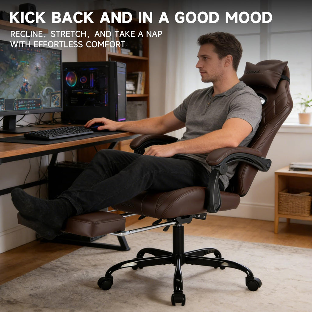 Gaming Chair with Footrest and Massage Lumbar Support K481023