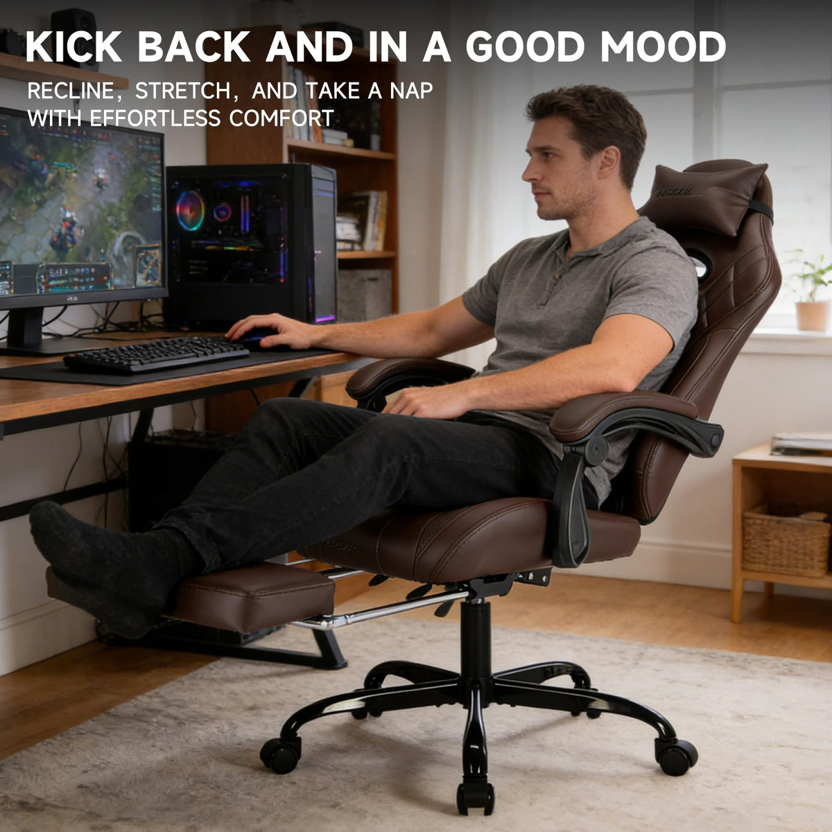 Gaming Chair with Footrest and Massage Lumbar Support K481023
