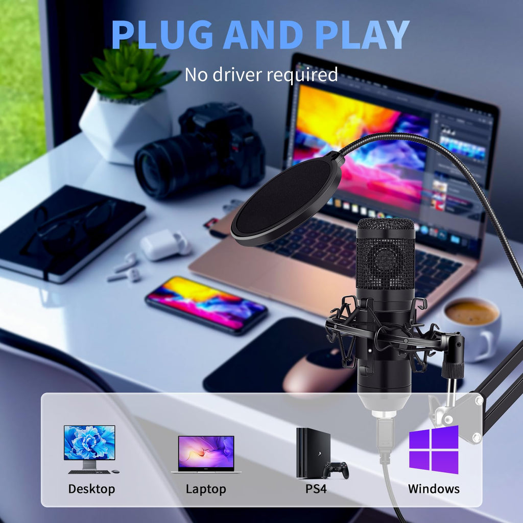 USB Condenser Microphone Kit with Boom Arm Stand D55020