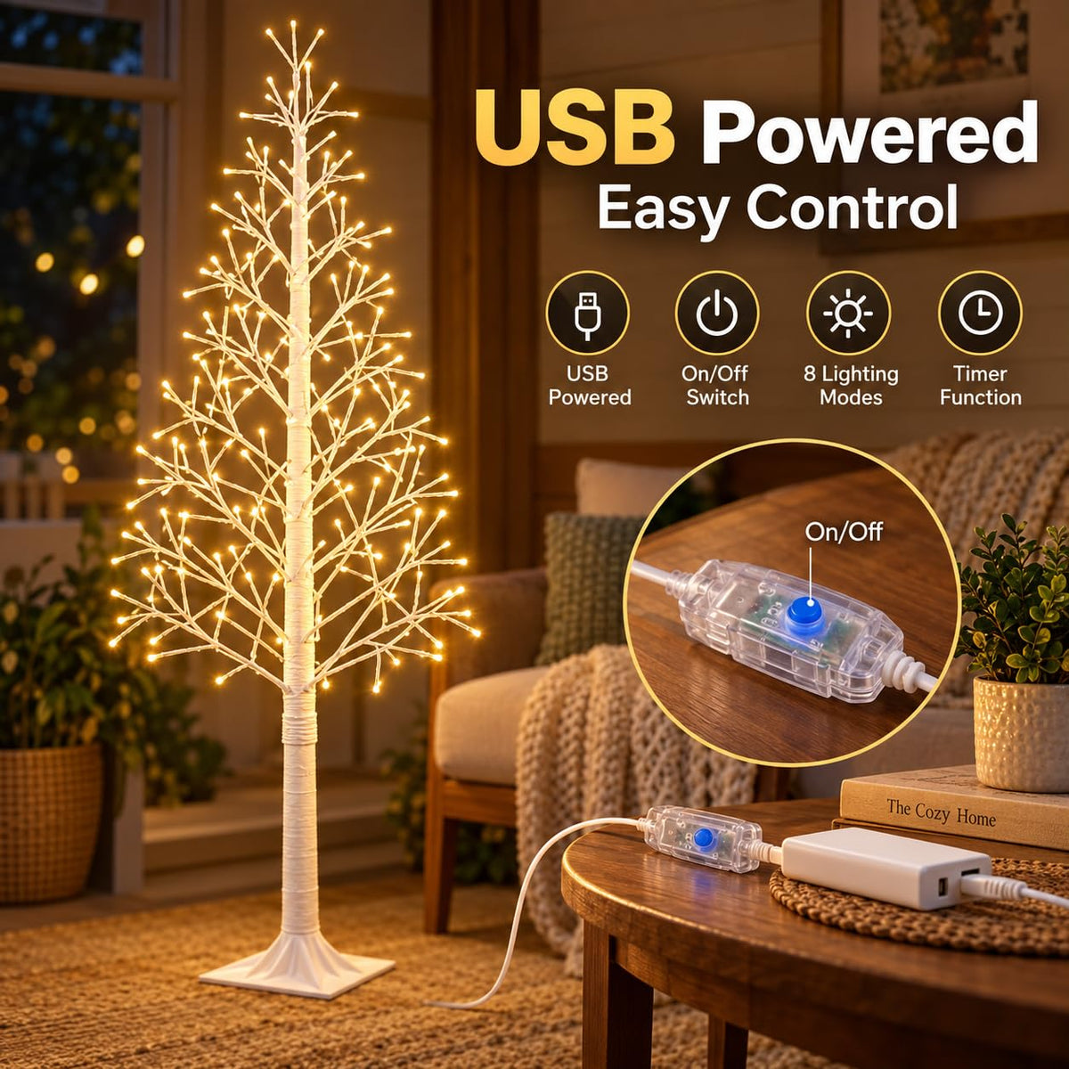 6FT Lighted Birch Tree, 312 LEDs, Warm White Z57289