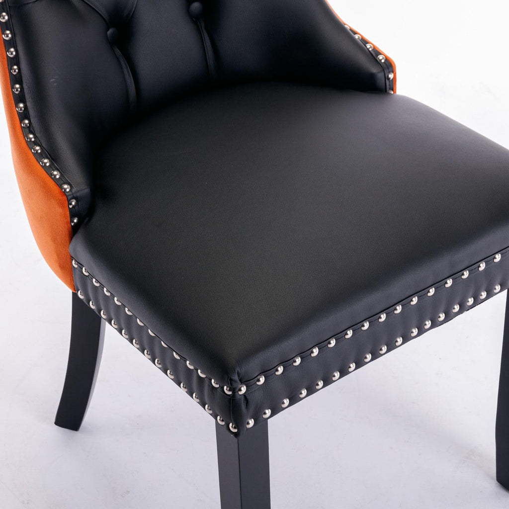 PU and Velvet Upholstered Dining Chairs with Solid Wood Legs K265637