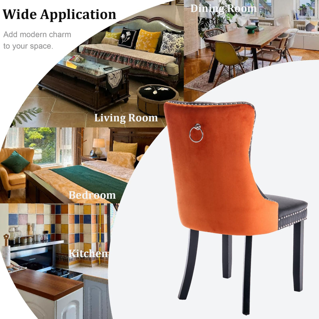 PU and Velvet Upholstered Dining Chairs with Solid Wood Legs K265637