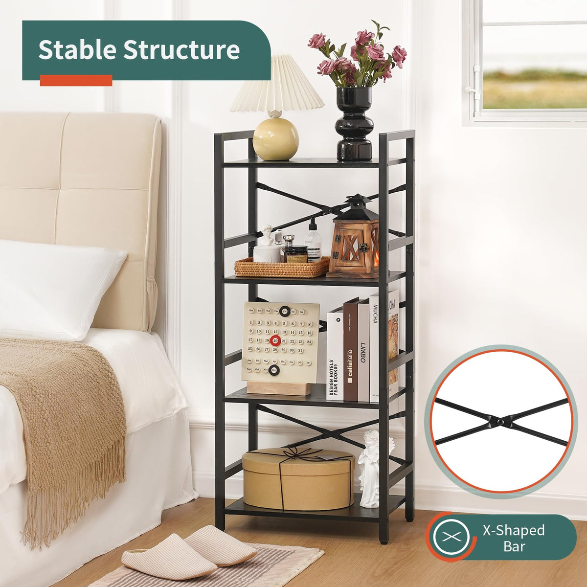4 Tier Metal Wood Bookshelf X83558