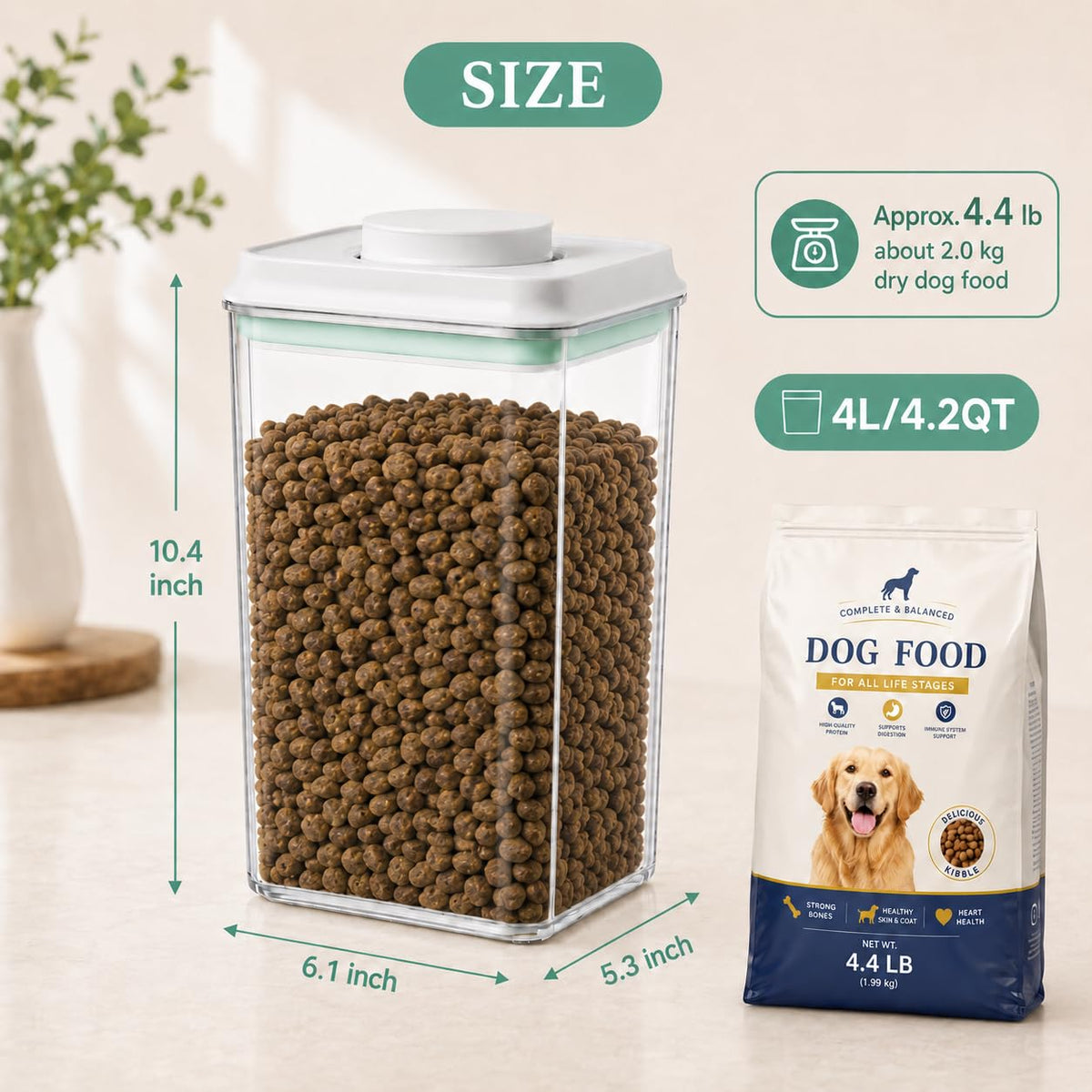 Airtight Pet Food Storage Container 4.2Qt with Lid and Scoop T211439