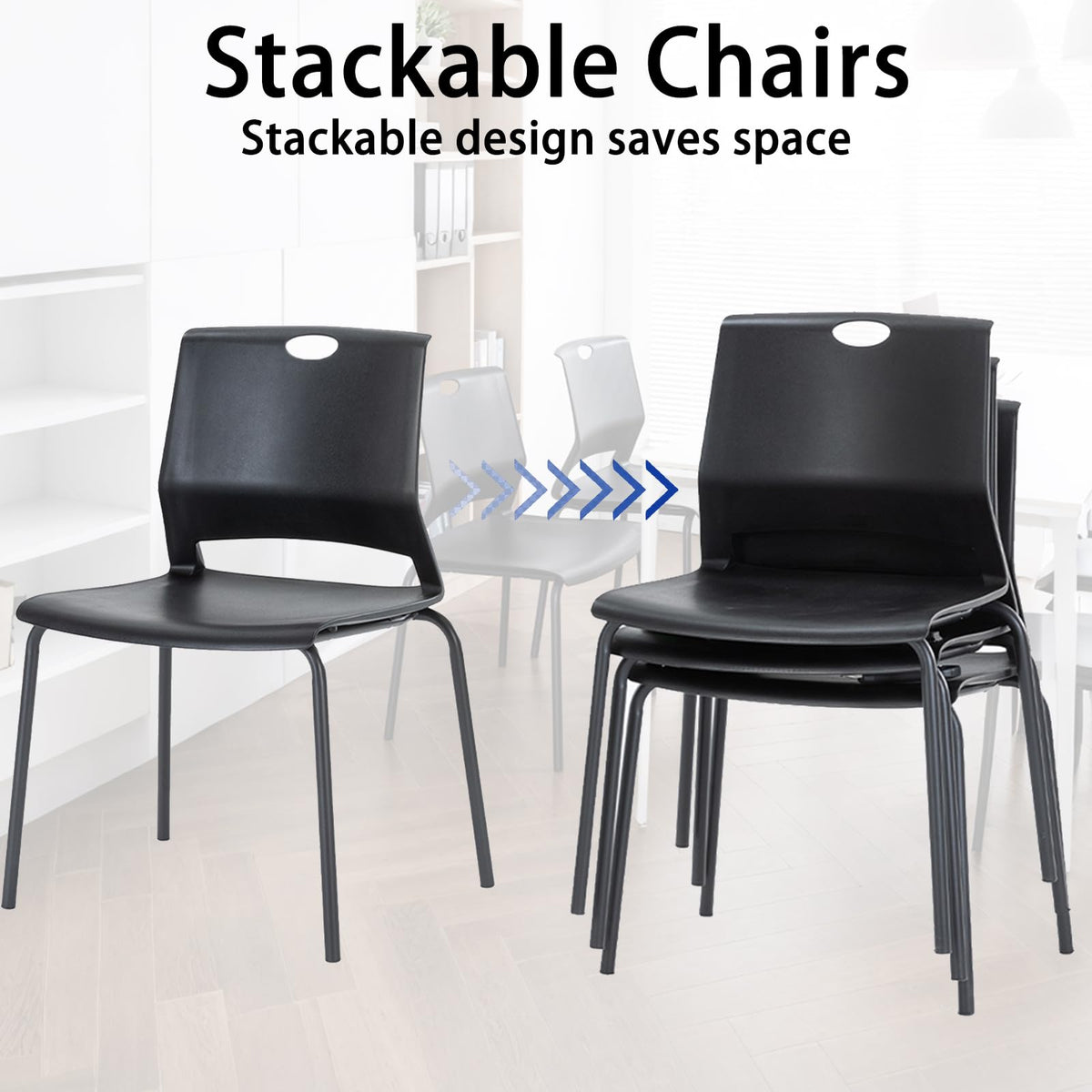 Black Stackable Plastic Chairs Set of 4 F349