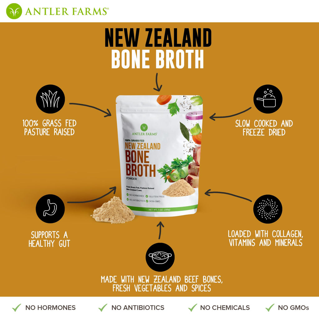 100% Grass Fed New Zealand Bone Broth Powder, 40 Servings, 200g P2801