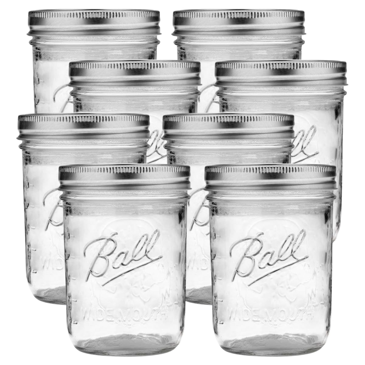 Wide Mouth Glass Mason Jars with Lids and Bands, Pint Size 16 Ounce (Pack of 8) Q21133