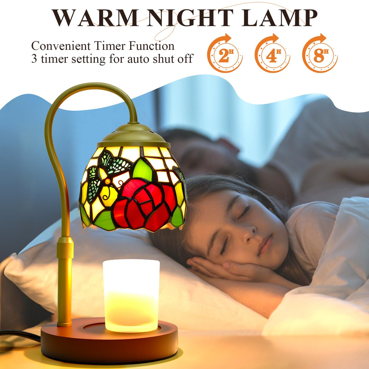 Candle Warmer Lamp with Timer Dimmer, Stained Glass, 2 Bulbs Y47350
