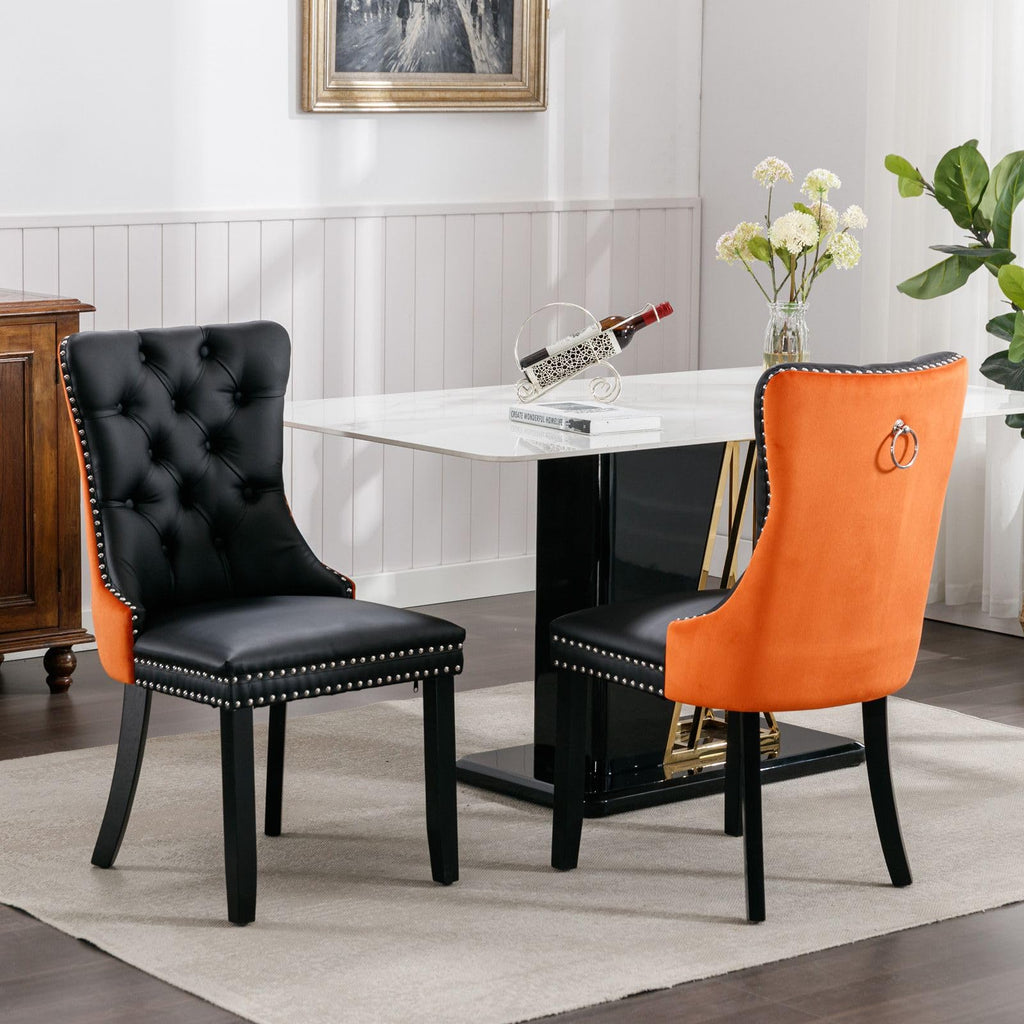 PU and Velvet Upholstered Dining Chairs with Solid Wood Legs K265637