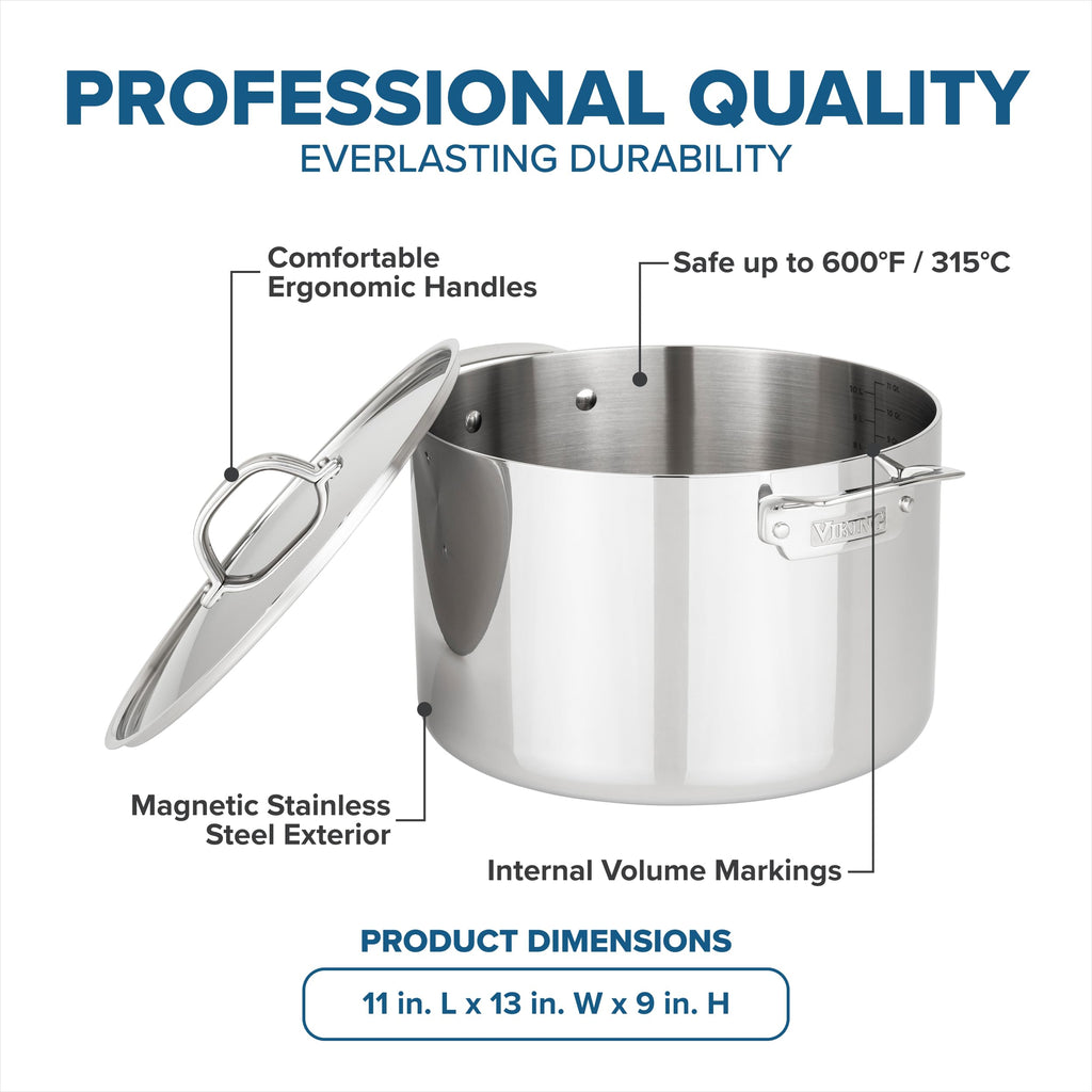 3-Ply Stainless Steel 12 Quart Stock Pot with Lid J90279
