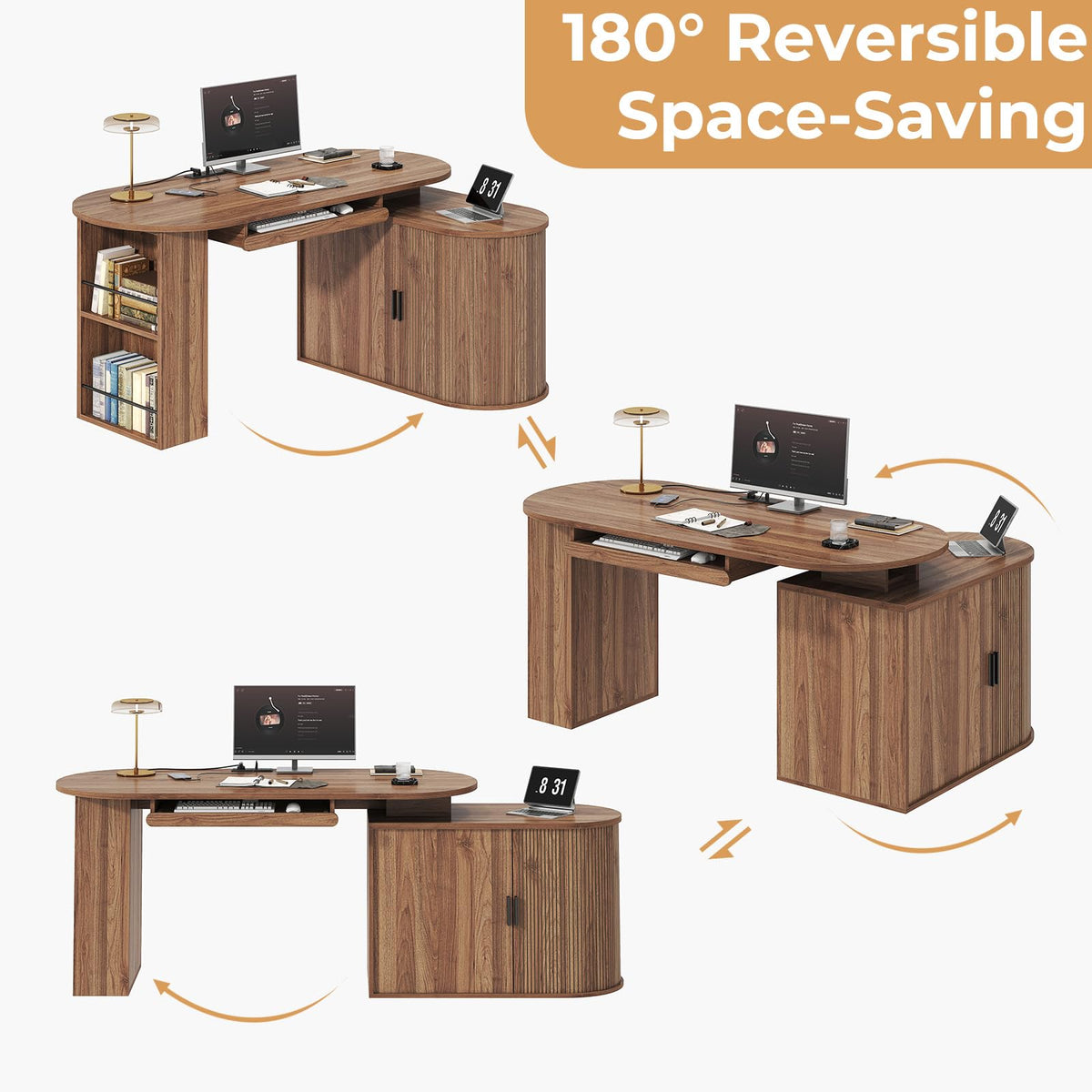 L Shaped Corner Desk with Storage Cabinet Walnut 60 Inch I5378